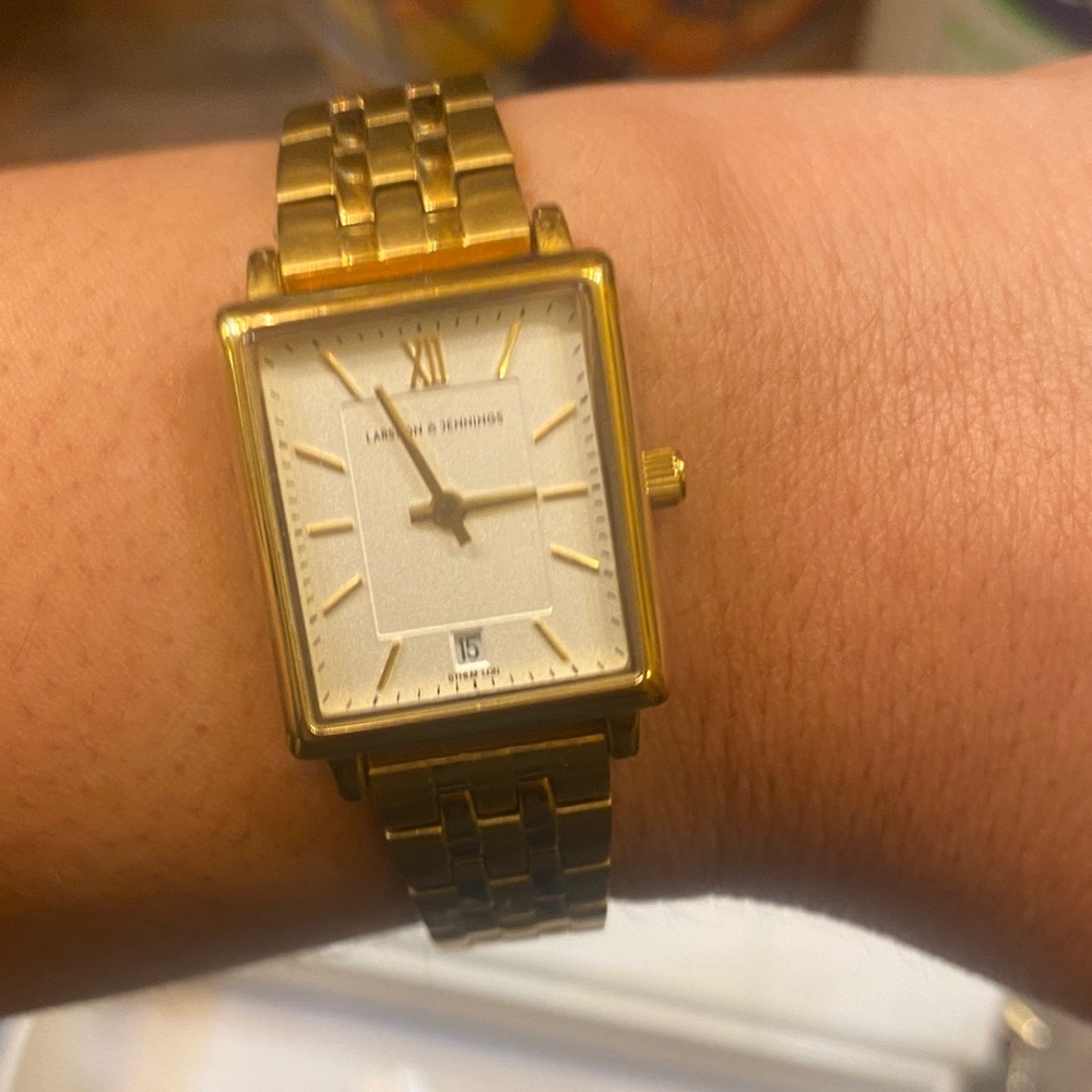 Gold Rectangular Watch by Larsson and Jennings